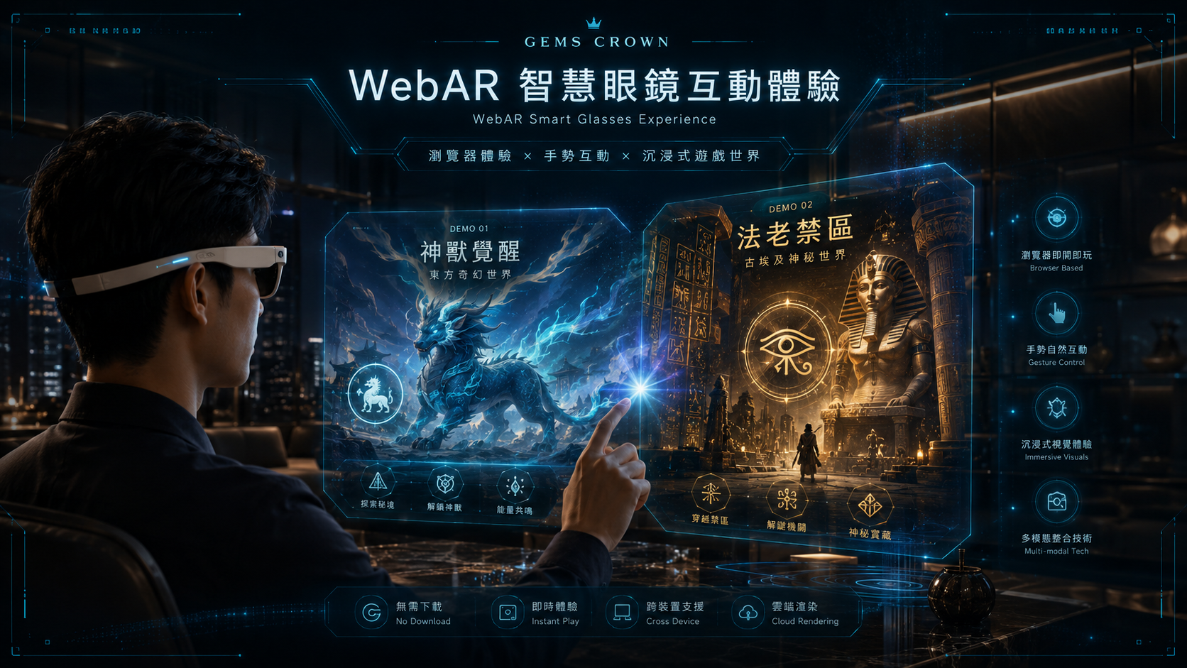 WebAR 智慧眼鏡、手勢控制與互動遊戲展示概念